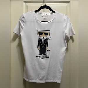 Karl Lagerfeld White T-shirt Paris Kitty Cat Chanel Size XS Extra Small